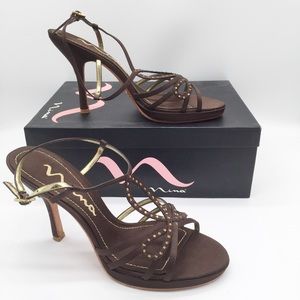 Nina Golden LS Chocolate Open Toe Heels
